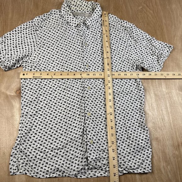 All Saints Mens White W/ Black Hearts Shorts Sleeve Button Up Shirt Size Medium - Picture 3 of 6